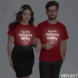Red Cotton Anniversary Hubby Wifey Reflective Couple T-shirt