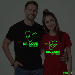 Black Red Cotton Dr Love and Care Couple Glow In The Dark T-shirt