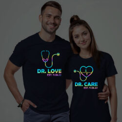 Nblue Cotton Dr Love and Care Couple Rainbow Reflective T-shirt