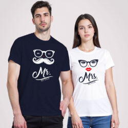 Nblue White Cotton Mr and Mrs Couple T-shirt