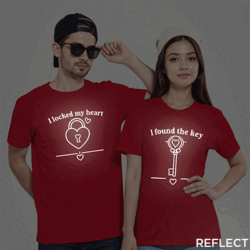 Red Cotton Matching Reflective Couple T-shirt