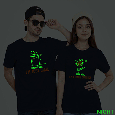 Nblue Cotton Candle Fire Couple Glow In The Dark T-shirt