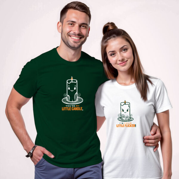 Bgreen White Cotton Little Candle Little Flicker Couple T-shirt
