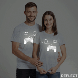 Grey Cotton Gaming Reflective Couple T-shirt