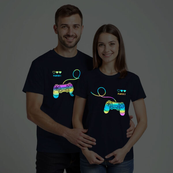 Nblue Cotton Gaming Couple Rainbow Reflective T-shirt