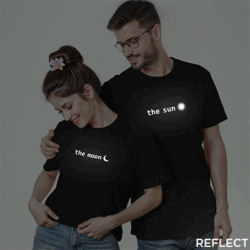 Black Cotton Sun and Moon Reflective Couple T-shirt