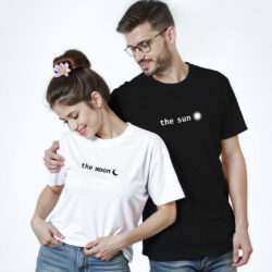 Black White Cotton Sun and Moon Couple T-shirt