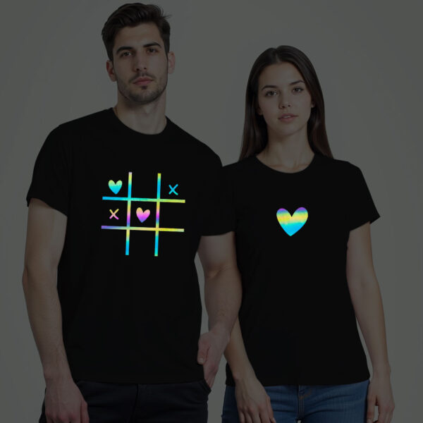 Black Cotton Cross Love Game Couple Rainbow Reflective T-shirt