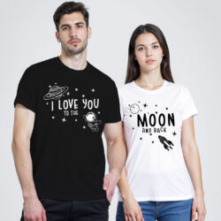Black White Cotton Love you to the Moon Couple T-shirt