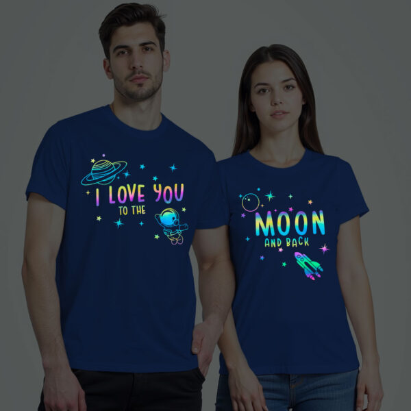 Rblue Cotton Love you to the Moon Couple Rainbow Reflective T-shirt