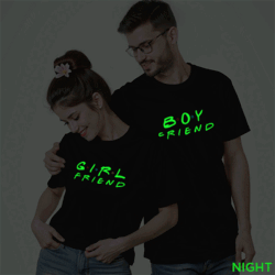 Black Cotton Girlfriend Boyfriend Couple Glow In The Dark T-shirt