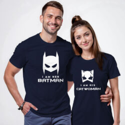 Nblue Cotton Batman and Catwoman Couple T-shirt