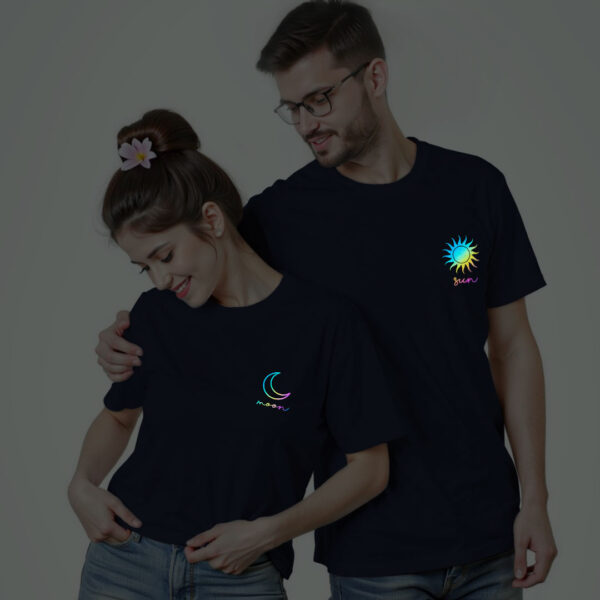 Nblue Cotton Sun and Moon Couple Rainbow Reflective T-shirt