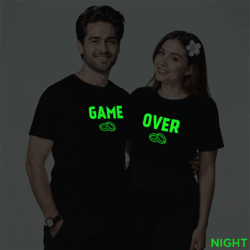 Black Cotton Game Over Couple Glow In The Dark T-shirt