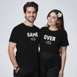 Black Cotton Game Over Couple T-shirt