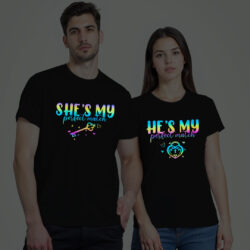 Black Cotton She's my Perfect Match Couple Rainbow Reflective T-shirt