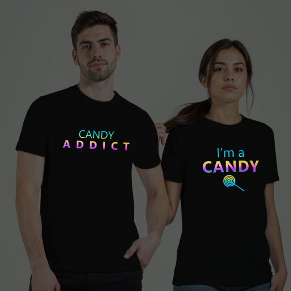 Black Cotton Candy Addicted Couple Rainbow Reflective T-shirt