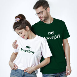 Bgreen White Cotton Lover Girl and Lover Boy Couple T-shirt