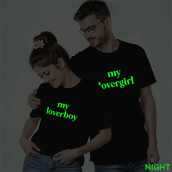 Black Cotton Lover Girl and Lover Boy Couple Glow In The Dark T-shirt