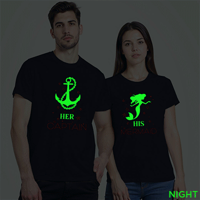 Nblue Cotton Her Captain and His Mermaid Couple Glow In The Dark T-shirt