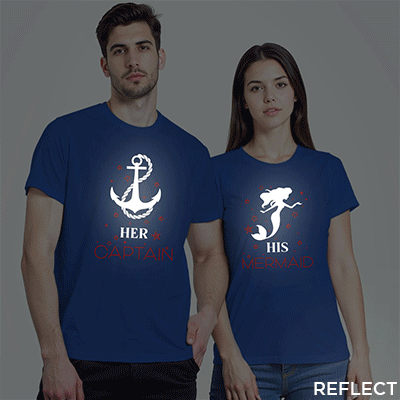 Rblue Cotton Her Captain and His Mermaid Reflective Couple T-shirt