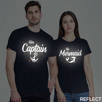 Nblue Cotton Her Captain and His Mermaid Reflective Couple T-shirt