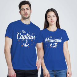 Rblue Cotton Her Captain and His Mermaid Couple T-shirt