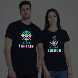 Nblue Cotton His Anchor and Her Captain Couple Rainbow Reflective T-shirt