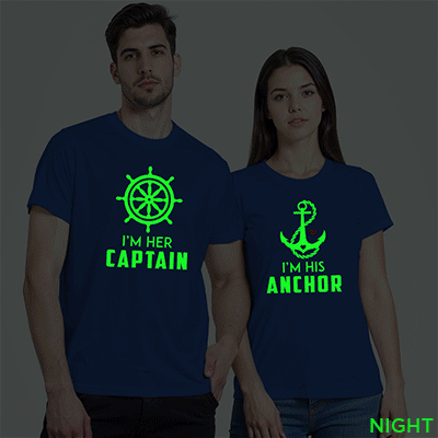 Rblue Cotton His Anchor and Her Captain Couple Glow In The Dark T-shirt