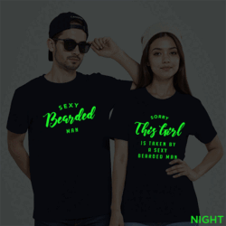 Nblue Cotton Sexy Bearded Man Couple Glow In The Dark T-shirt