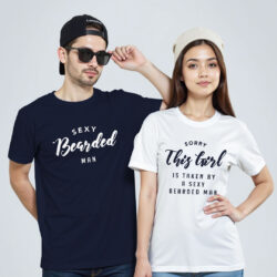 Nblue White Cotton Sexy Bearded Man Couple T-shirt