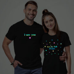 Black Cotton I Saw you In Sky full of Stars Couple Rainbow Reflective T-shirt