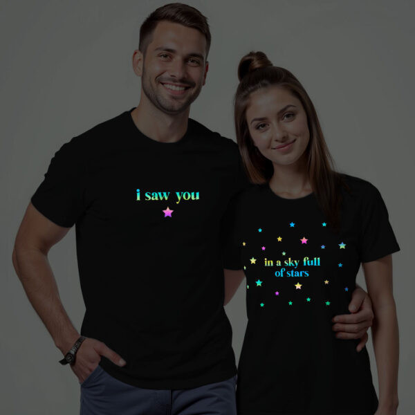 Black Cotton I Saw you In Sky full of Stars Couple Rainbow Reflective T-shirt