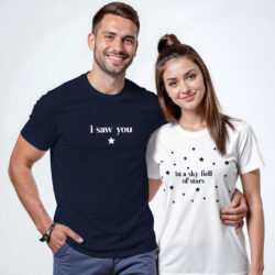 Nblue White Cotton I Saw you In Sky full of Stars Couple T-shirt