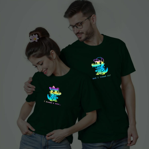 Bgreen Cotton I Kissed a Crocodile and I Liked It Couple Rainbow Reflective T-shirt