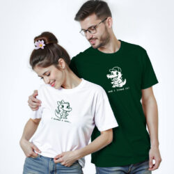 Bgreen White Cotton I Kissed a Crocodile and I Liked It Couple T-shirt