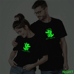 Black Cotton I Kissed a Crocodile and I Liked It Couple Glow In The Dark T-shirt
