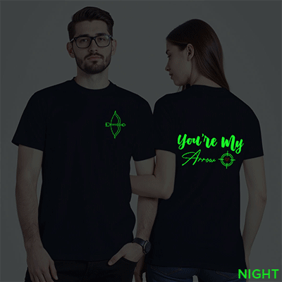 Nblue Cotton Bow and Arrow Couple Glow In The Dark T-shirt