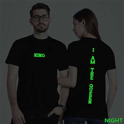 Black Cotton King Queen Couple Glow In The Dark T-shirt
