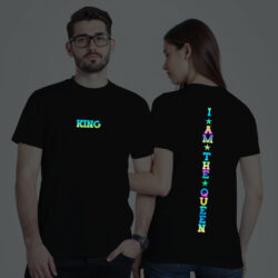 Black Cotton King Queen Couple Rainbow Reflective T-shirt