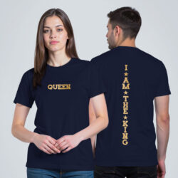 Nblue Cotton King Queen Gold Printed Couple T-shirt