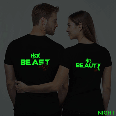 Black Cotton Beast and Beauty Couple Glow In The Dark T-shirt