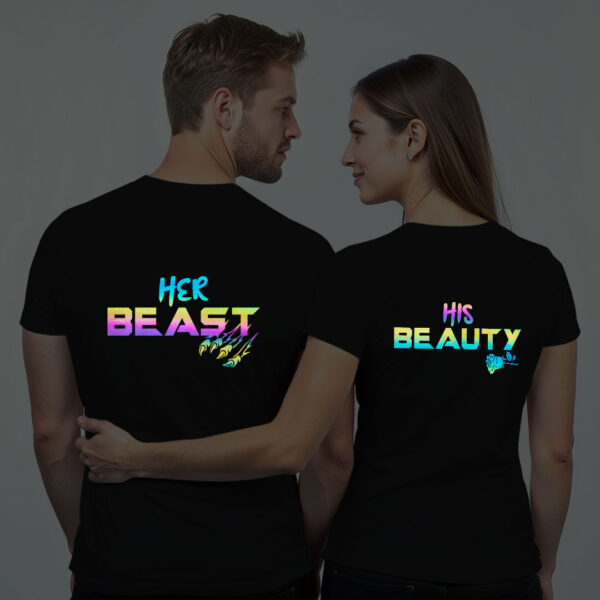 Black Cotton Beast and Beauty Couple Rainbow Reflective T-shirt