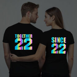 Black Cotton Together Since Custom Couple Rainbow Reflective T-shirt