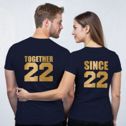 Nblue Cotton Together Since Custom Gold Printed Couple T-shirt