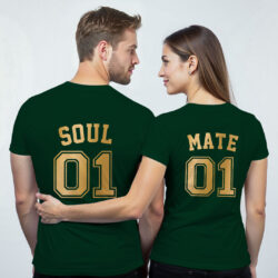 Bgreen Cotton Soul Mate Gold Printed Couple T-shirt