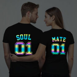 Black Cotton Soul Mate Couple Rainbow Reflective T-shirt