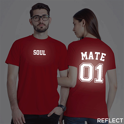 Red Cotton Soul Mate Reflective Couple T-shirt