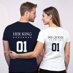 Nblue White Cotton Her King His Queen Couple T-shirt