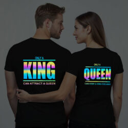 Black Cotton King Queen Couple Rainbow Reflective T-shirt